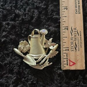 Gold Tone Watering Can, Flower, Gardening Tools Brooch